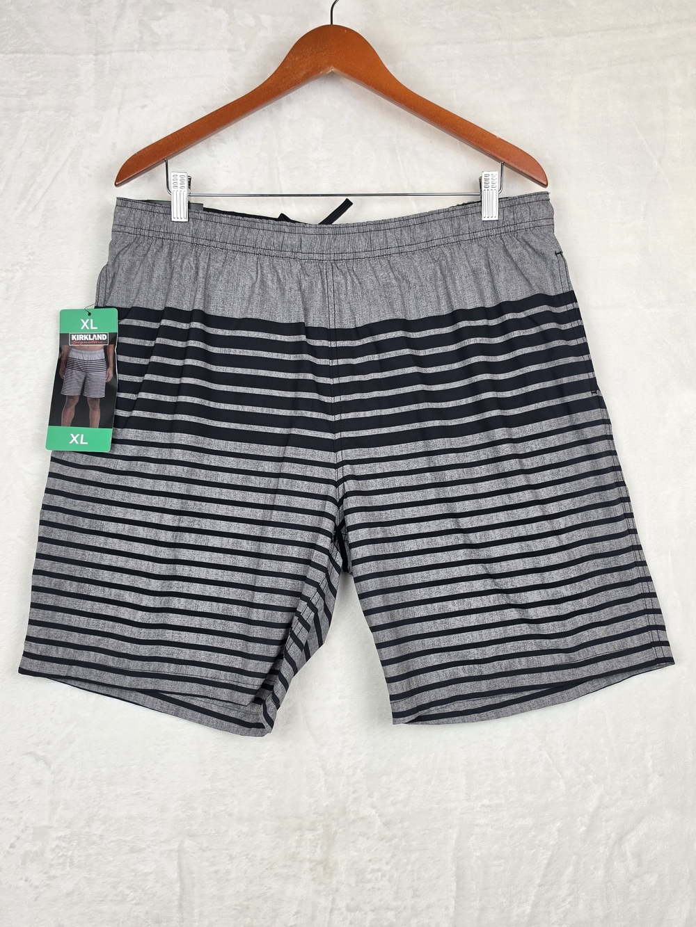 Kirkland Signature‎ Men's Swim Shorts XL Gray Black Stripe Stretch NWT